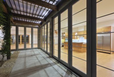 Modern Home Kitchen Through Glass Doors